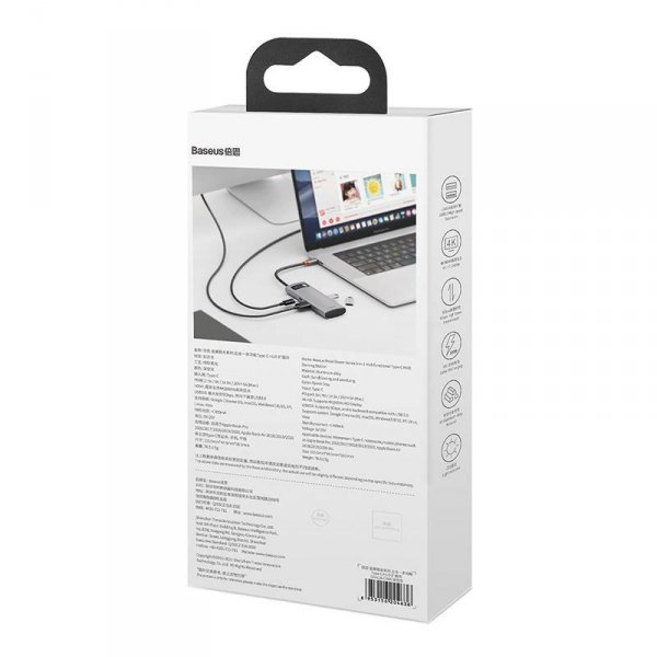 Hub 5w1 Baseus Metal Gleam Series, USB-C do 3x USB 3.0 + HDMI + USB-C PD