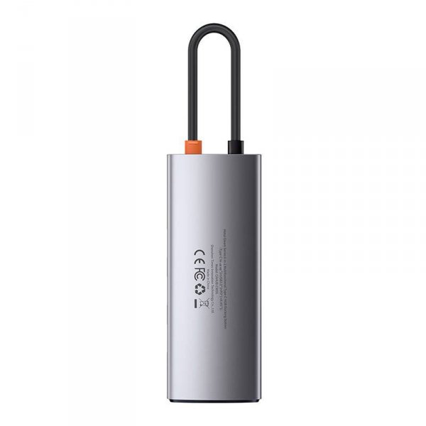 Hub 6w1 Baseus Metal Gleam Series, USB-C do 3x USB 3.0 + HDMI + USB-C PD + Ethernet RJ45