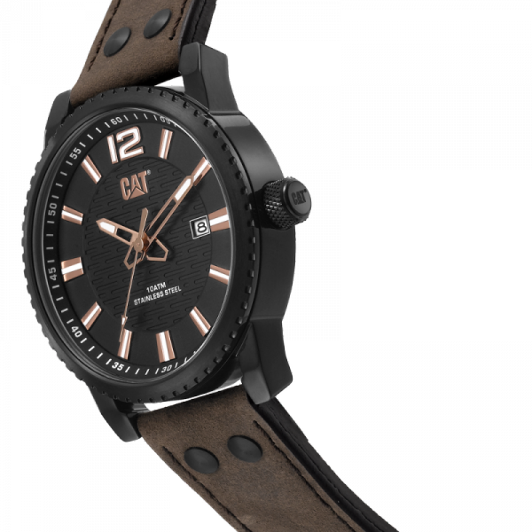 Zegarek stalowy CAT Utility 3H date - skórzany pasek