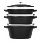Zestaw 3 naczyń żeliwnych z pokrywką STAUB 40508-386-0 - czarny 24 cm (WYPRZEDAŻ) 