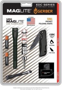 Latarka Mini Maglite LED Czarna + Nóż Gerber US1 - SP32TRK