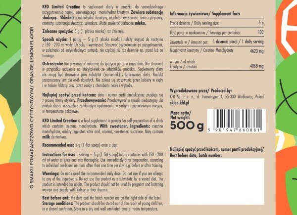 KFD Creatine 500g Pomarańczowo-Cytrynowy