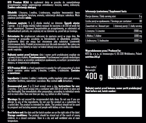 KFD BCAA 400g Pomarańczowo - cytrynowy