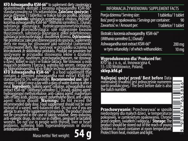 KFD Ashwagandha K-66 Forte 90 tabletek