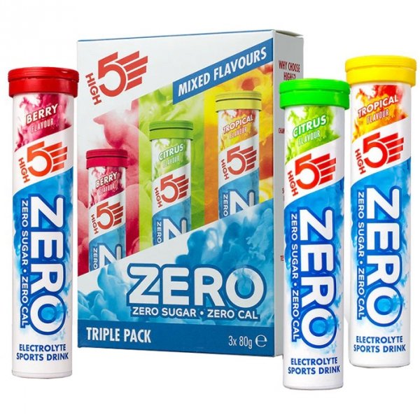HIGH5 Zero Triple Pack elektrolity (cytrus, tropik, jagoda) - 3 x 20tabl.