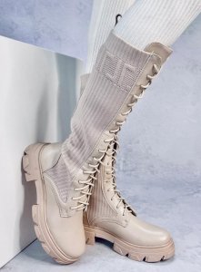 Oficerki z elastyczną cholewką KEYSHIA BEIGE