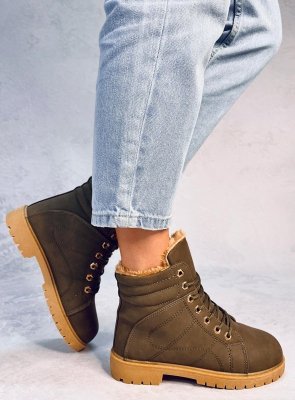 Timberki damskie ocieplane POLLE GREEN BLACK