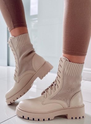 Botki z elastyczną cholewką CASS BEIGE