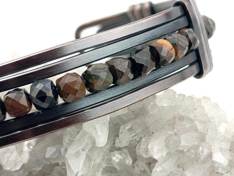 Bransoleta miedziana z tygrysim okiem dla znaku Lwa, Koziorożca, Bliźniąt, Panny, Barana, Byka i Wodnika