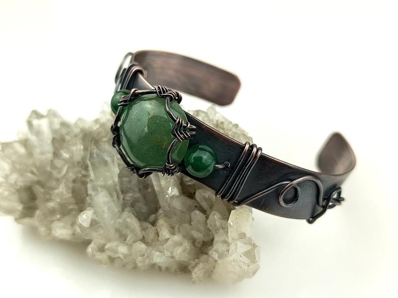 Awenturyn - damska bransoletka miedziana, obwód 18 cm - regulowany, waga 20 gram, rękodzieło