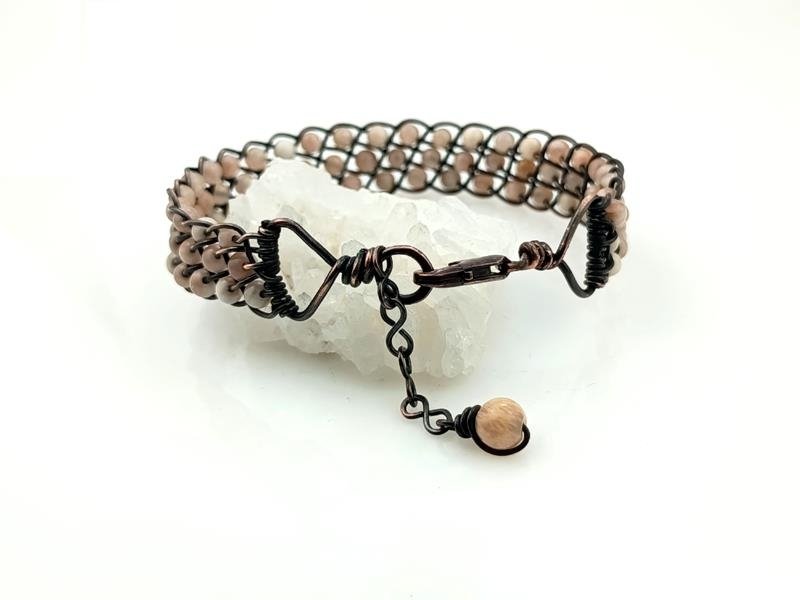 Bransoletka miedziana z kamieniem księżycowym dla chińskiego znaku Szczura i Świni