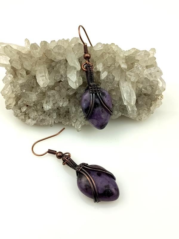 Kolczyki miedziane z kwarcem dla numerologicznej 7 i 8