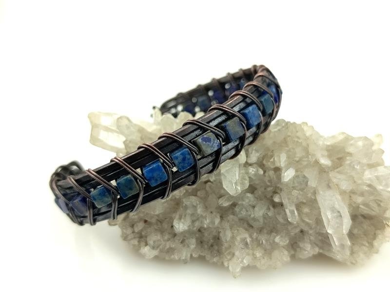 Prezent z okazji 9 rocznicy ślubu - męska bransoleta miedziana z lapis lazuli
