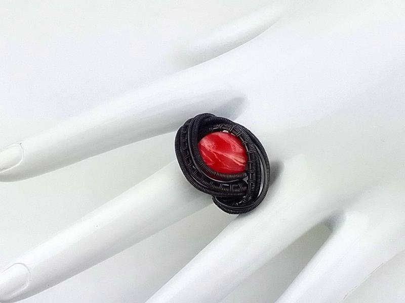 Agat - pierścionek miedziany 26x18x7 mm, rozmiar 14, waga pierścionka 6.5 grama