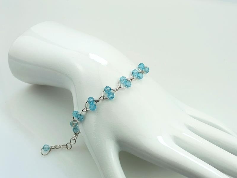 Błękitny topaz - bransoletka ze srebra Ag999, obwód od 17.5 do 20 cm, waga 6.7 grama, prezent 4 rocznica ślubu, rękodzieło