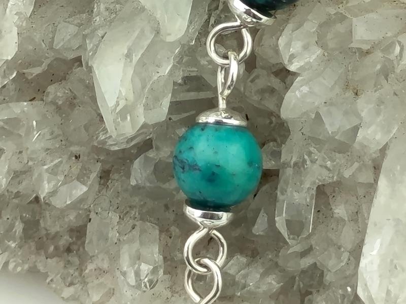 Damska bransoletka ze srebra Ag930 z kulkami naturalnego turkusu - powiększenie