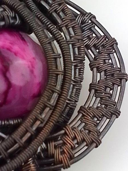 Zawieszka miedziana 6.8x3.1 cm, agat koronkowy - powiększenie