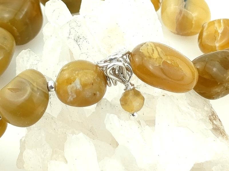 Na zamówienie - Opal żółty - bransoletka na podwójnej gumce, srebro, obwód 15.5 cm, waga 12 gram, rękodzieło