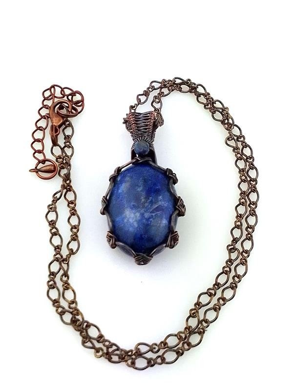 Jaspis i lapis lazuli - zawieszka miedziana 4.3x2.1 cm, znak Barana, łańcuszek miedziany z przedłużką