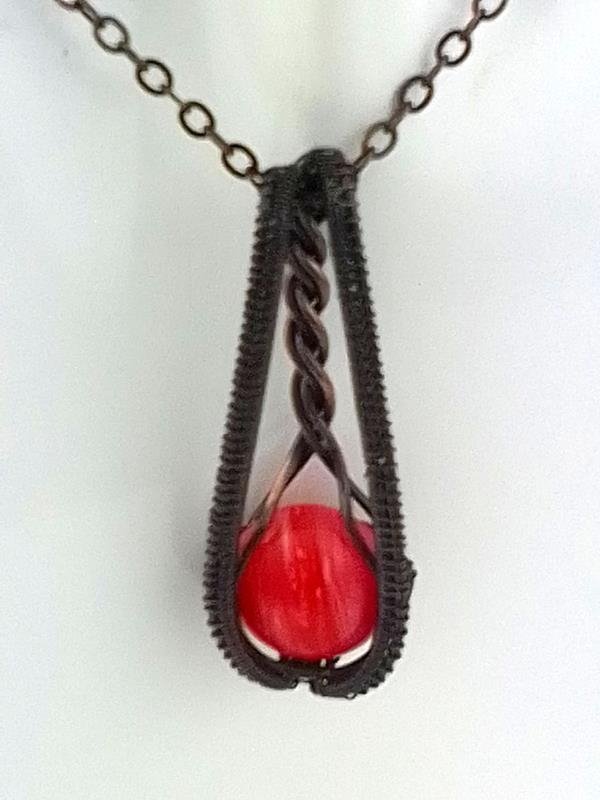 Zawieszka miedziana 4.8 cm, agat, łańcuszek 45 cm