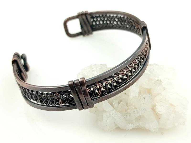 Męska bransoleta z drutu miedzianego, obwód 18 cm, regulowany, waga 18 gram, znak Byka i Strzelca