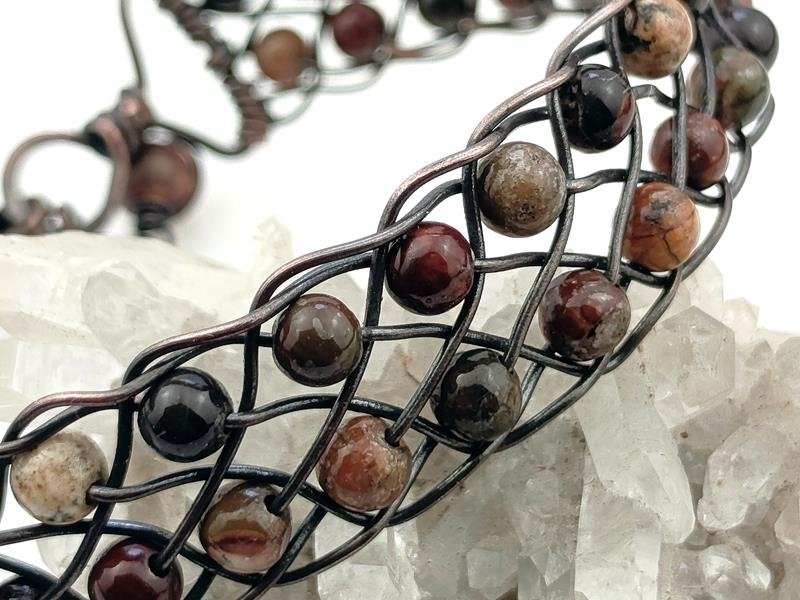 Bransoletka miedziana z „kamień artystów” - jaspisem Picasso