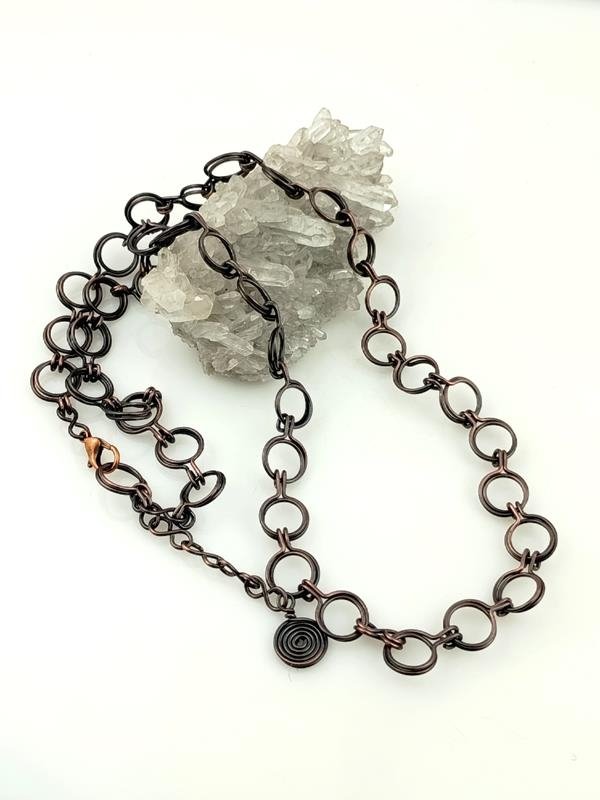 Łańcuch miedziany ręcznie robiony – podwójne kółko, długość 55 cm plus 4.5 cm, waga 20 gram, rękodzieło