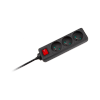 Przedłużacz czarny  Rebel z przełacznikiem 3 gniazda - 3m (1,5mm)
