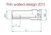 NASADKA DŁUGA UDAROWA CIENKOŚCIENNA 1/2 17mm x 80mm, 6-kąt, STAL Cr-Mo, DO ALUFELG King Tony