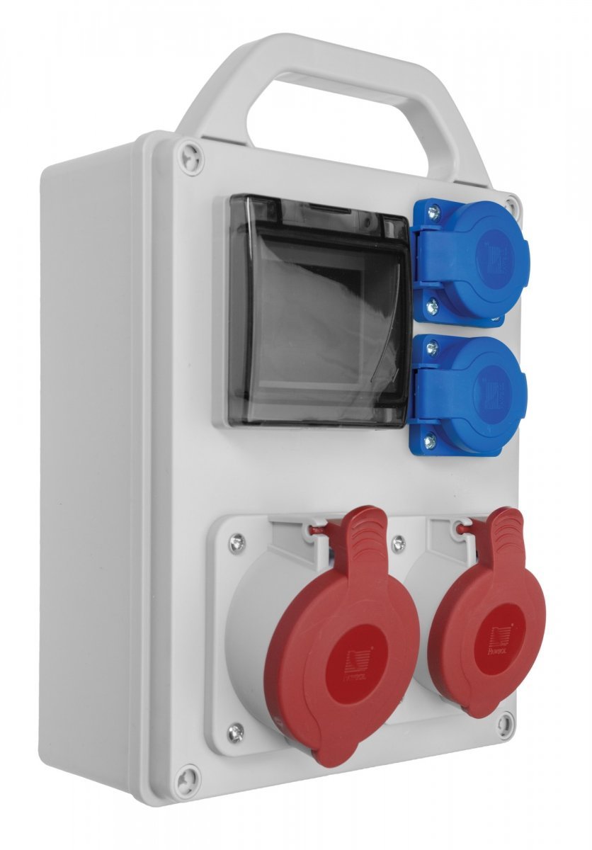 Rozdzielnica budowlana R-BOX 240R 4S, 1x32A/5p, 1x16A/5p, 2x250V, puste okno, IP44 B.1701R Pawbol