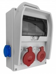 Rozdzielnica R-BOX 300 9S, 1x32A/5p, 1x16A/5p, 2x250V, puste okno, IP44 (B.18.300-7)