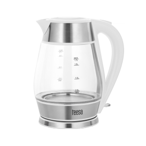 Czajnik elektryczny TEESA, szklany + inox, 2200 W, biały, 1,7 L