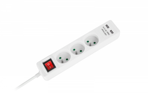 Przedłużacz sieciowy Rebel  3 gniazda + 2 gniazda USB, z wyłącznikiem - 3m