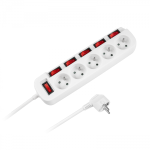 Przedłużacz sieciowy Rebel z 6 wyłacznikami  5 gniazd - 3m