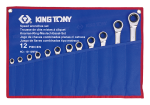 ZESTAW KLUCZY PŁASKO-OCZKOWYCH Z GRZECHOTKĄ JEDNOKIERUNKOWĄ 12cz. 8 - 24mm, ETUI King Tony