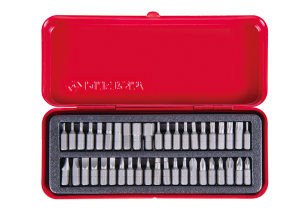 ZESTAW BITÓW 1/4 42cz. PŁASKIE 3 - 8mm, PH0 - PH3, PZ1 - PZ3, HEX 1,5 - 10mm, TORX T6 - T40, KWADRAT R0 - R3, KASETA King 