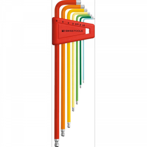 Zest.kluczy trzpien.kąt. w uchw.z tworz.sztuczn. 7-częśc.,1,5-6mm Rainbow końc.kulis.PB Swiss Tools