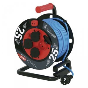 Przedłużacz zwijany mrozoodporny 25 m / 4 gniazda / niebieski / PVC / 230 V / 1,5 mm2