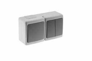Wyłącznik BETA podwójny, jednobiegunowy i świecznikowy, szary, IP44, D.3612WW2, Pawbol