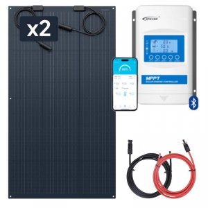 Zestaw do kampera panel elastyczny 2x 105W, regulator ładowania 20A