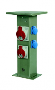 Słupek ogrodowy duży: 1x32A/5P, 1x16A/5P, 2x250V, 400V, aluminiowy, szary, IP44, B.18.DS04S, Pawbol