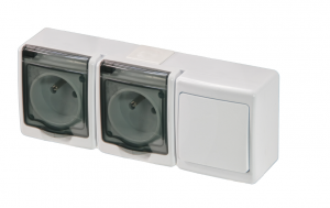 Wyłącznik BETA pojedynczy, jednobiegunowy i gniazdo BETA pojedyncze, białe, dymna klapka, IP44, D.3114GGW/1, Pawbol