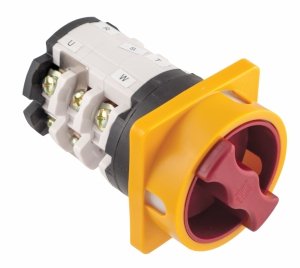 Łącznik krzywkowy tablicowy, L/P, 40A, 690V, 3-fazowy, z możliwością blokady na kłódkę, żółto-czerwony, IP44, B.1020, Pawbol