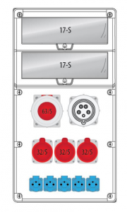 Rozdzielnica R-BOX 740 34S: 1x63A/5P, 1xWTP63A/5P, 3x32A/5P, 5x250V, 400V, IP44, B.18.740-9, Pawbol
