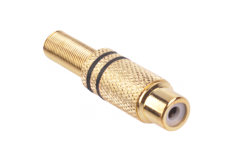 Gniazdo RCA złote 2 paski na kabel czarne