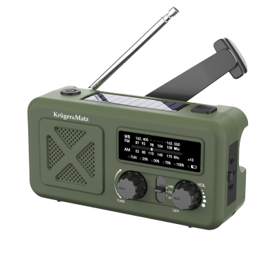Radio solarne, przenośne radio awaryjne SOS, powerbank 2000mAh, latarka, dynamo, Kruger&Matz