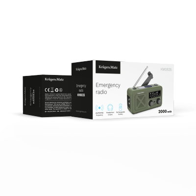 Radio solarne, przenośne radio awaryjne SOS, powerbank 2000mAh, latarka, dynamo, Kruger&Matz