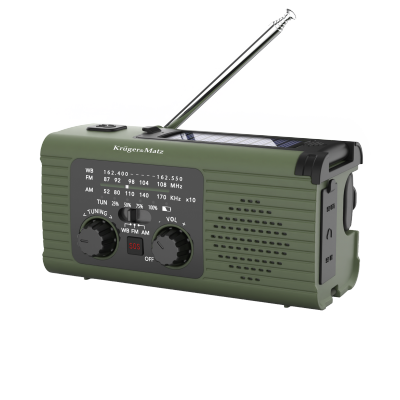 Radio solarne, przenośne radio awaryjne SOS, powerbank 5000mAh, latarka, dynamo, Kruger&Matz