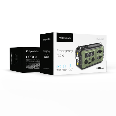 Radio solarne, przenośne radio awaryjne SOS, powerbank 10000mAh, latarka, dynamo, Kruger&Matz