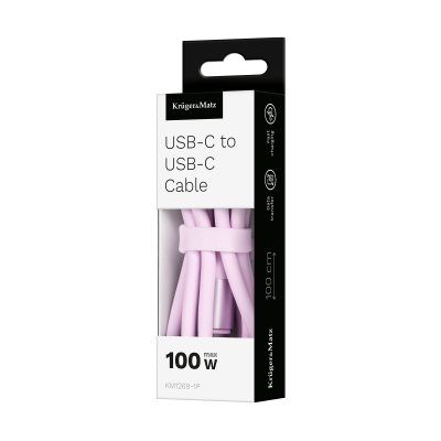 Kabel USB typu C - USB typu C 100 W 1 m silikonowy różowy Kruger&Matz Basic
